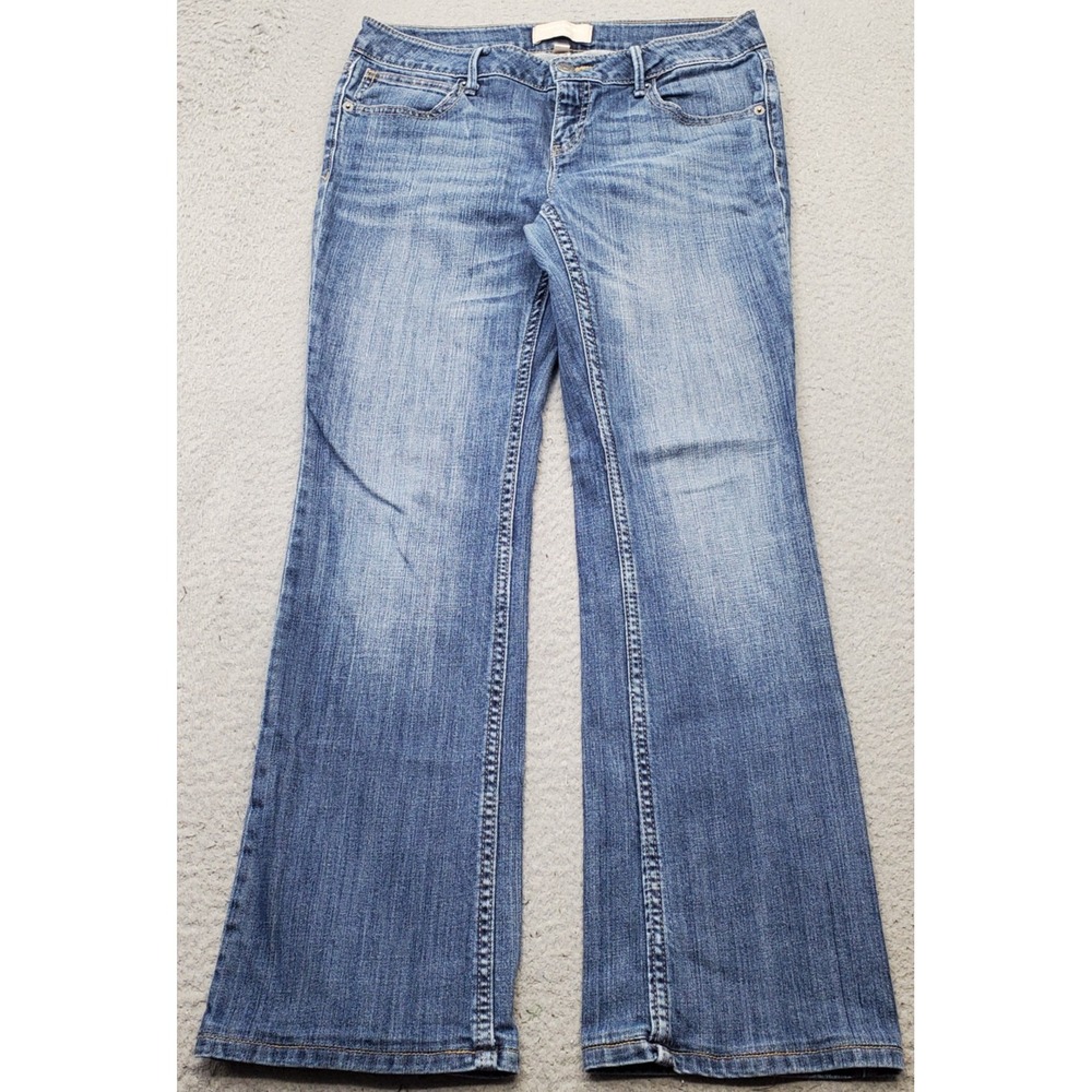 Banana Republic Bootcut Fit Jeans Womens Petite 27/4 Blue Denim Whiskred Stretch